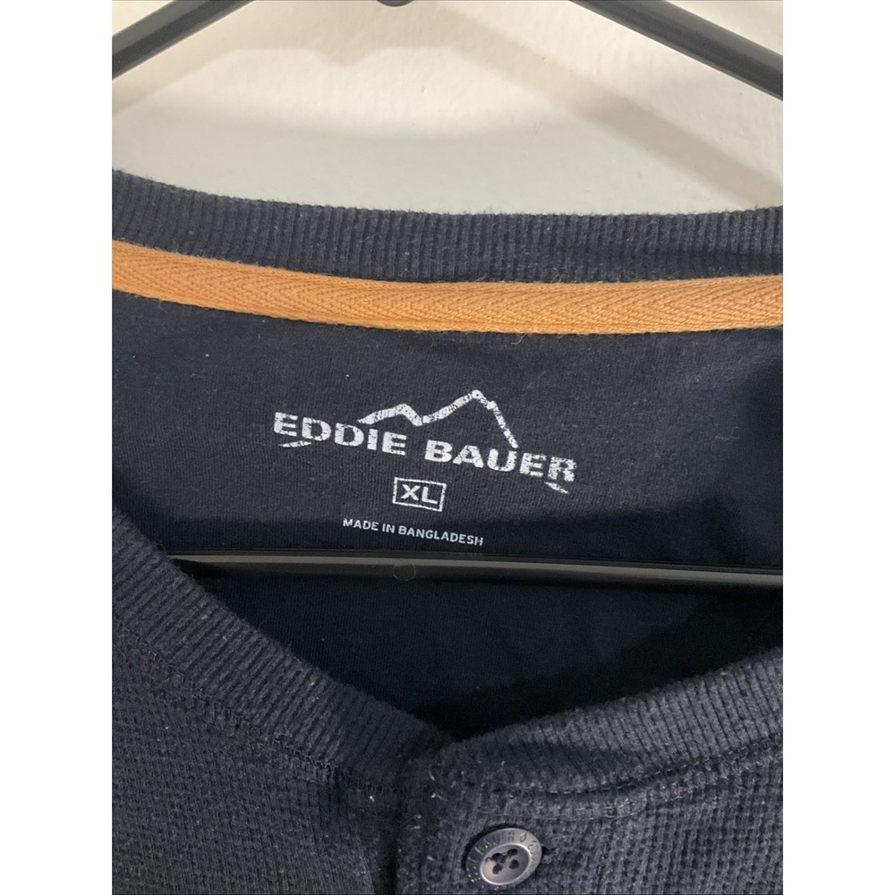 Eddie Bauer Men's Long Sleeve Henley Shirt 1/4 Button Black Size XL - Picture 2 of 5